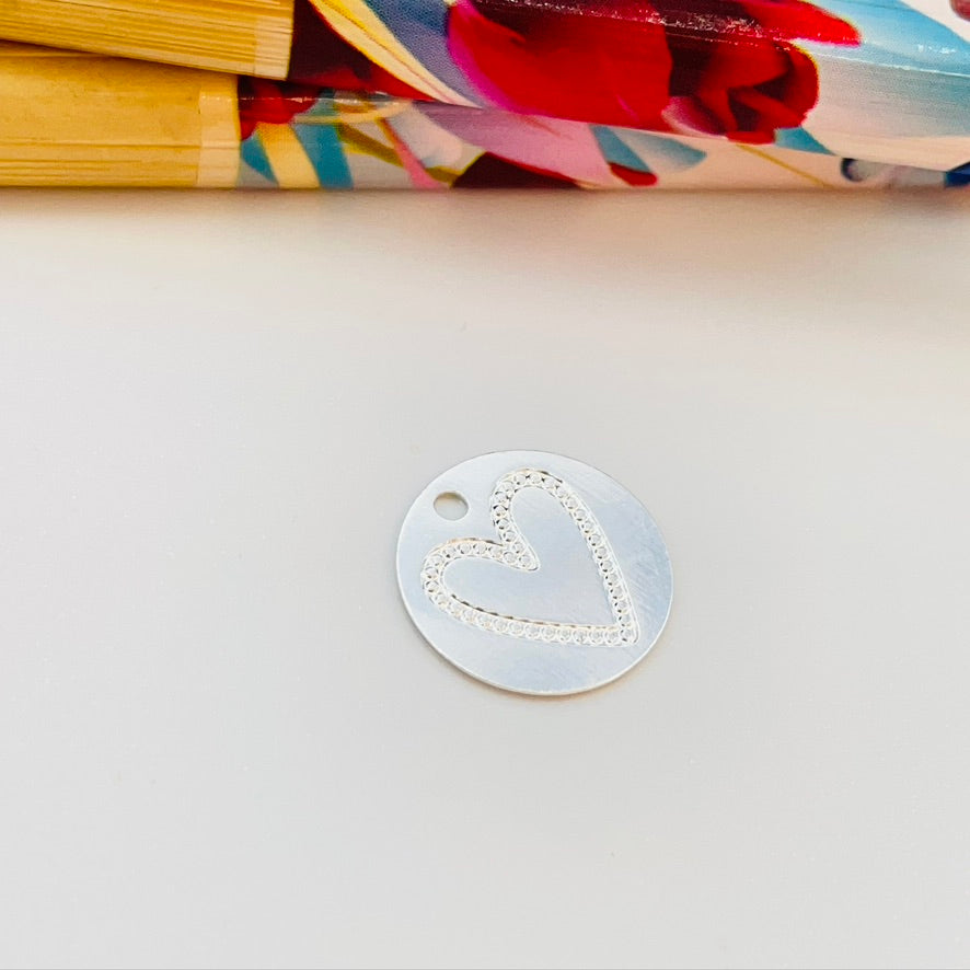 FP959 Colgante Medalla Corazón Estampado diá. 12 mm Figura Baño Plata