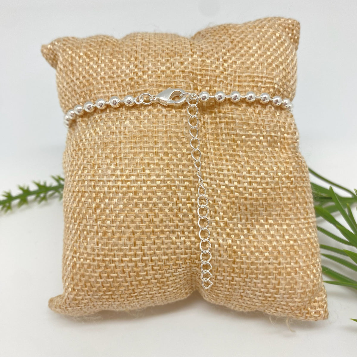 PP46 Pulsera de bolitas 3 mm y mini tubitos Largo 17 cm más extensor de 5 cm Pulsera Baño Plata