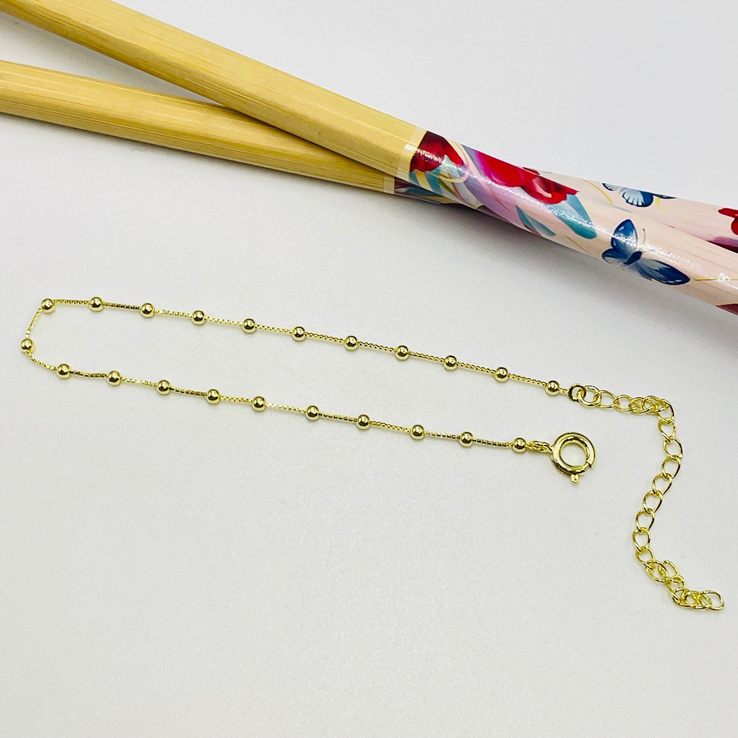 Joyas por Mayor Joyas Bañadas en Oro por Mayor Insumos para Joyas PO22 Pulsera Bolitas diá. 2 mm cadena veneciana espesor 0.8 mm Largo 16 cm más extensor de 5 cm Pulsera Baño Oro