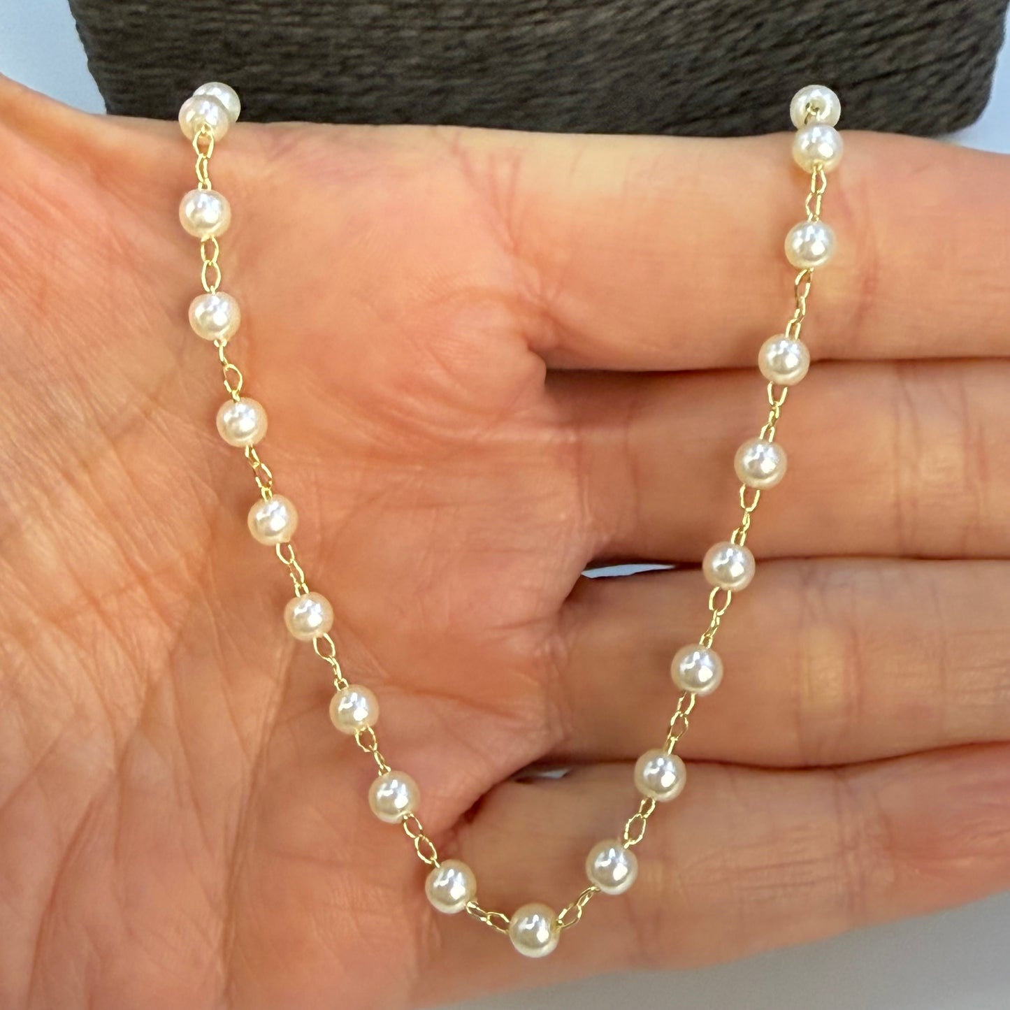 Joyas por Mayor Joyas Bañadas en Oro por Mayor Insumos para Joyas CO232 Collar Chocker Perlas diá. 4 mm Largo 35 cm más extensor 5.5 cm Collar Terminado Baño Oro