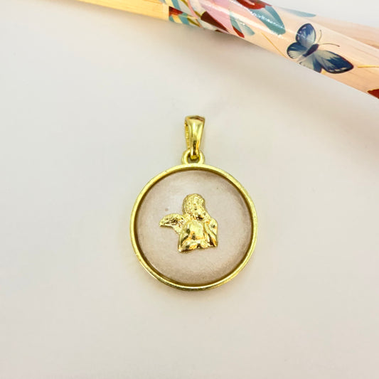 Joyas por Mayor Joyas Bañadas en Oro por Mayor Insumos para Joyas FO1245 Colgante Angel Fondo Cristal Empavonado diá. 23 mm más Valier 9x4 mm Espesor 4.2 mm Figura Baño Oro