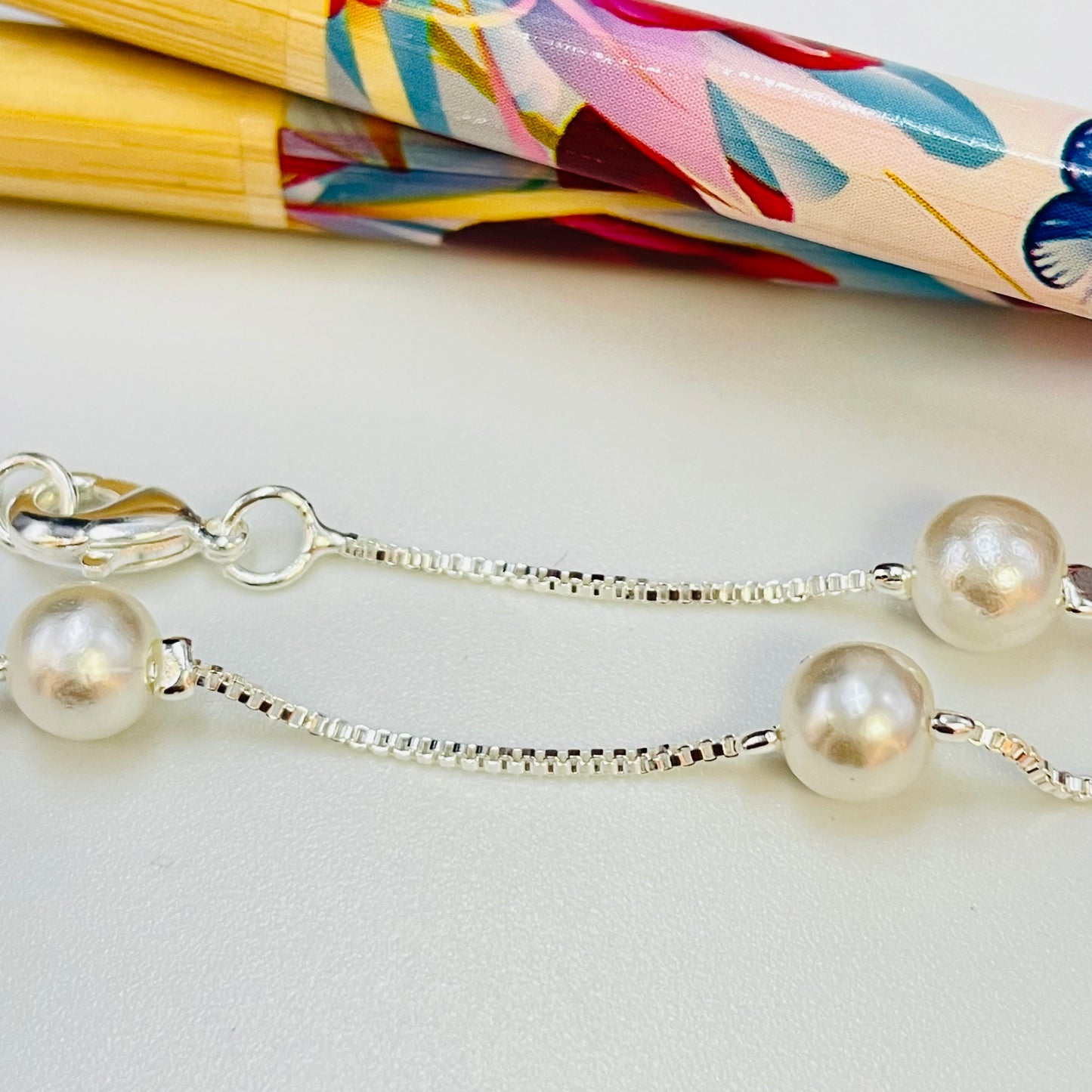 Joyas por Mayor Joyas Bañadas en Plata por Mayor Insumos para Joyas PP21 Pulsera Perlas diá. 6 mm Cadena veneciana espesor 1 mm Largo 16.5 cm Pulsera Baño Plata