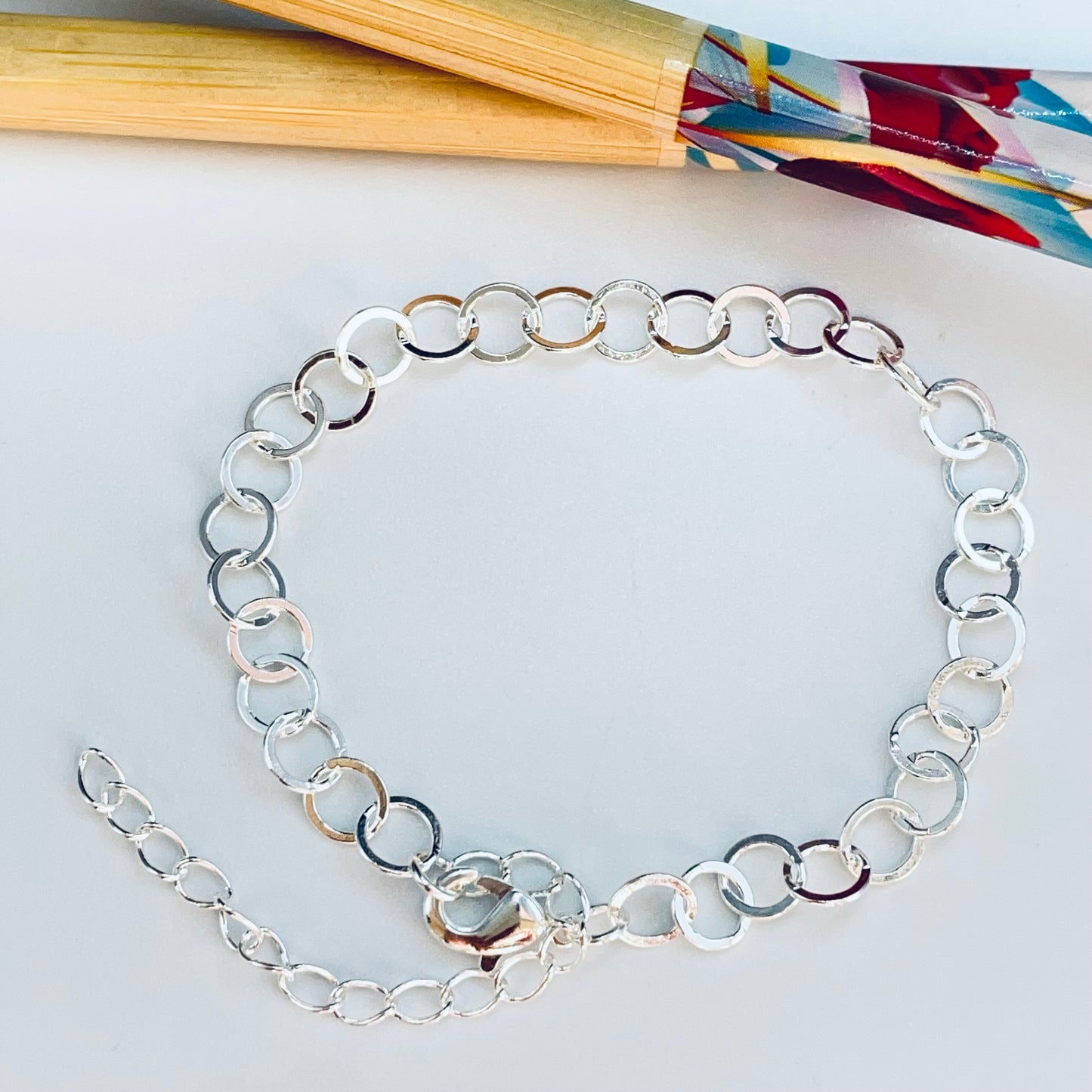 PP30 Pulsera Eslabones Redondos diá. 5.5 mm Largo 15 cm más extensor de 5 cm Pulsera Baño Plata