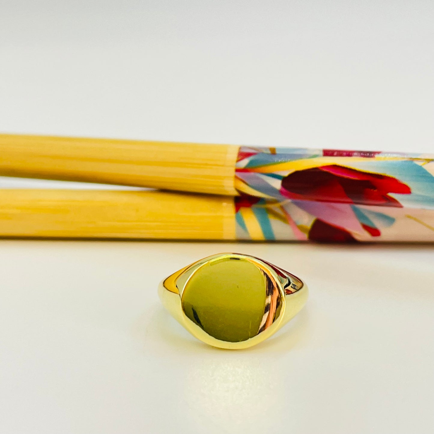WO74 Anillo Chevalier Sello 11 x 13 mm Medida app. 6 Anillo Baño Oro