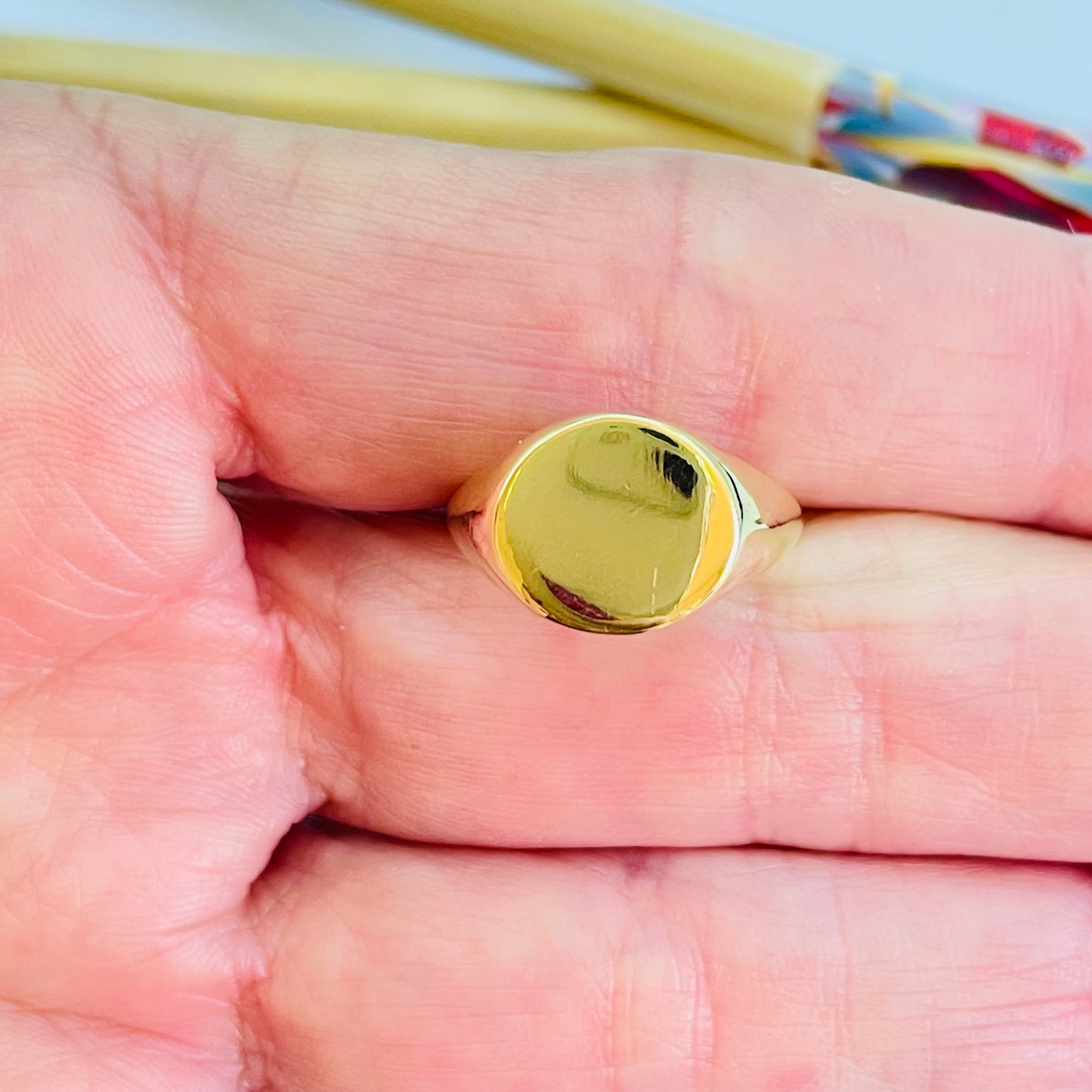 WO74 Anillo Chevalier Sello 11 x 13 mm Medida app. 6 Anillo Baño Oro