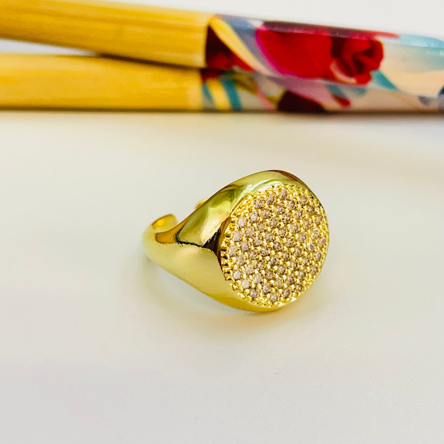 WO75 Anillo Chevalier Circones Dia 12 mm Ancho Superior 3 mm Espesor 1.5 mm Anillo Baño Oro Anillos Bañados hecho de Bronce Bañado en Oro 18K Joyas Bañadas en Oro