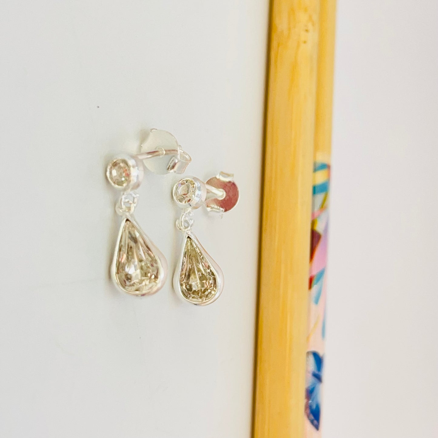 XP155 Aro Circón Gota Cristal Aro Baño Plata Aros Bañados en Oro y Plata hecho de Bronce Bañado en Plata 50 ml