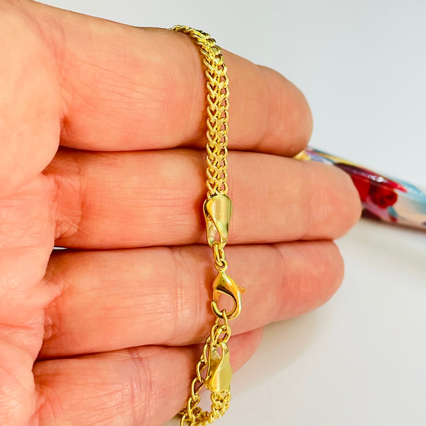 PO32 Pulsera Doble Cadena Grumet Largo 16 cm más extensor 5 cm Ancho 4.4 mm Espesor 1.2 mm Pulsera Baño Oro