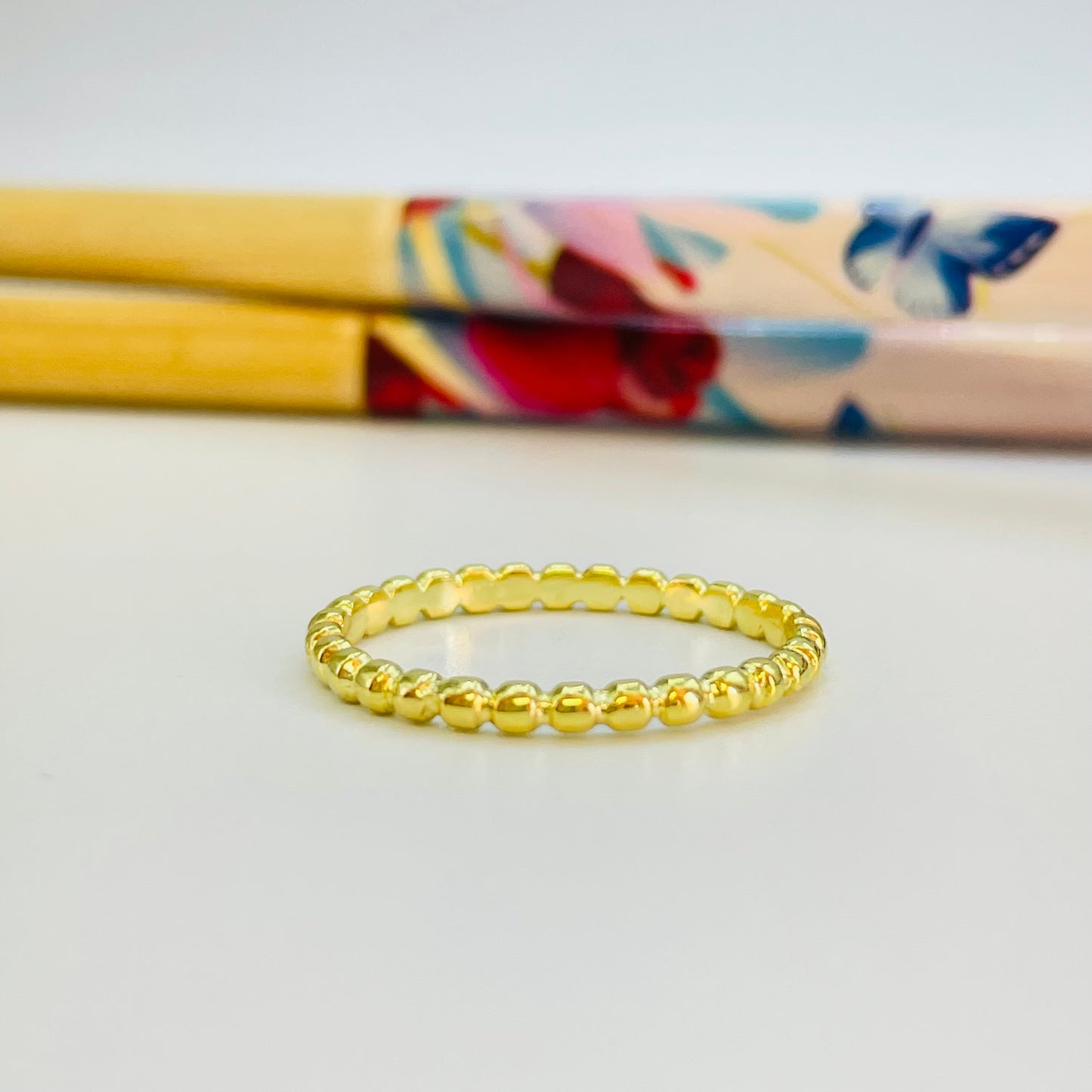 WO08 Anillo Bolitas Anillo Baño Oro Anillos Bañados en Oro y Plata hecho de Bronce Bañado en Oro 18K Joyas Bañadas en Oro