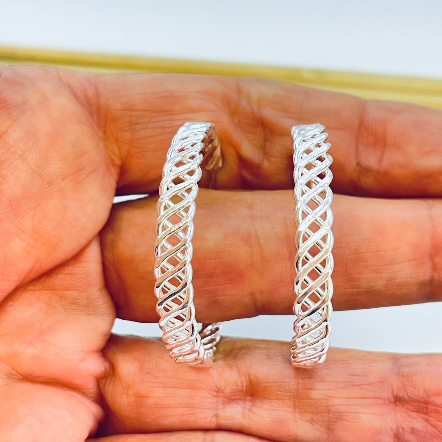 XP552 Argolla Trenza Diá. 35 mm Ancho 5 mm Espesor 2 mm Aro Baño Plata