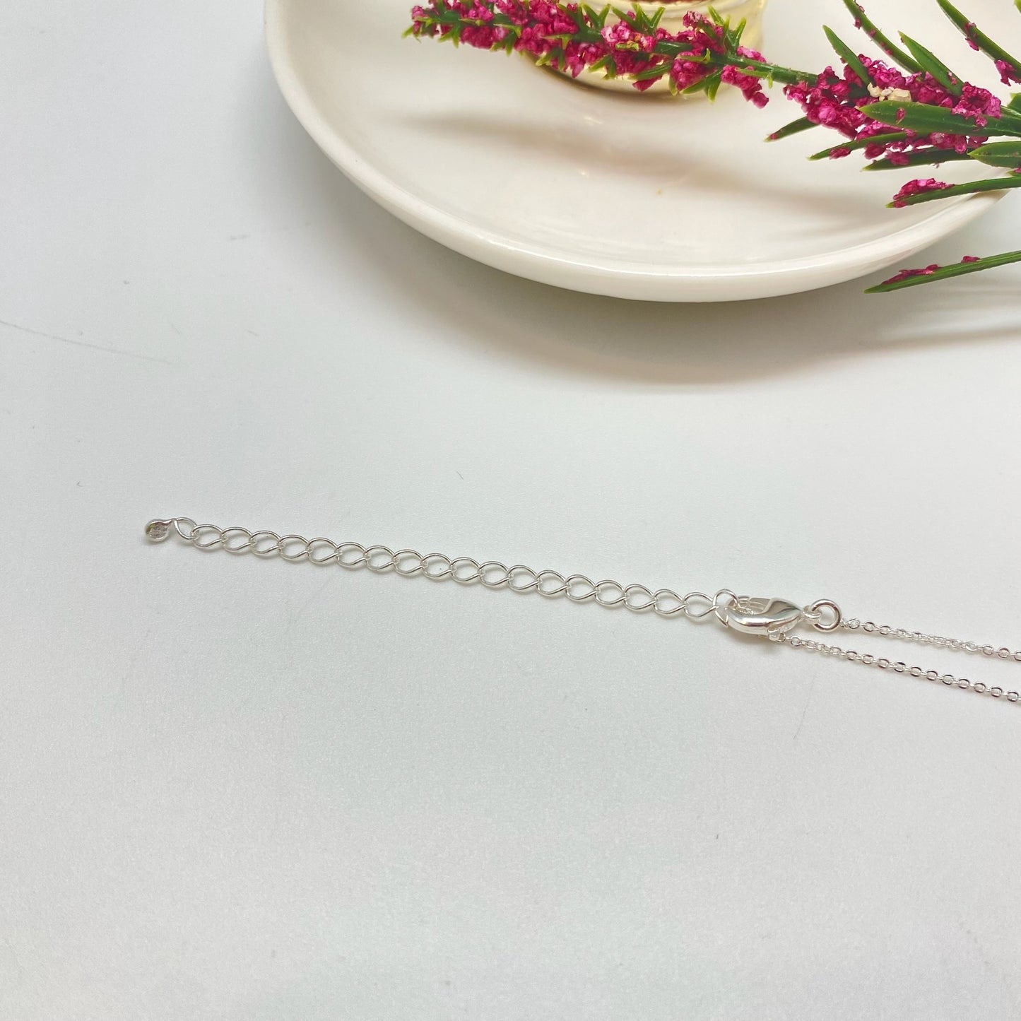 CP191 Cadena Candado Espesor 0.8 mm Largo 40 cm más extensor 7 cm con mini circón 2 mm Cadena Terminada Baño Plata Cadenas Bañadas hecho de Bronce Bañado en Plata 50 ml Joyas Bañadas en Plata
