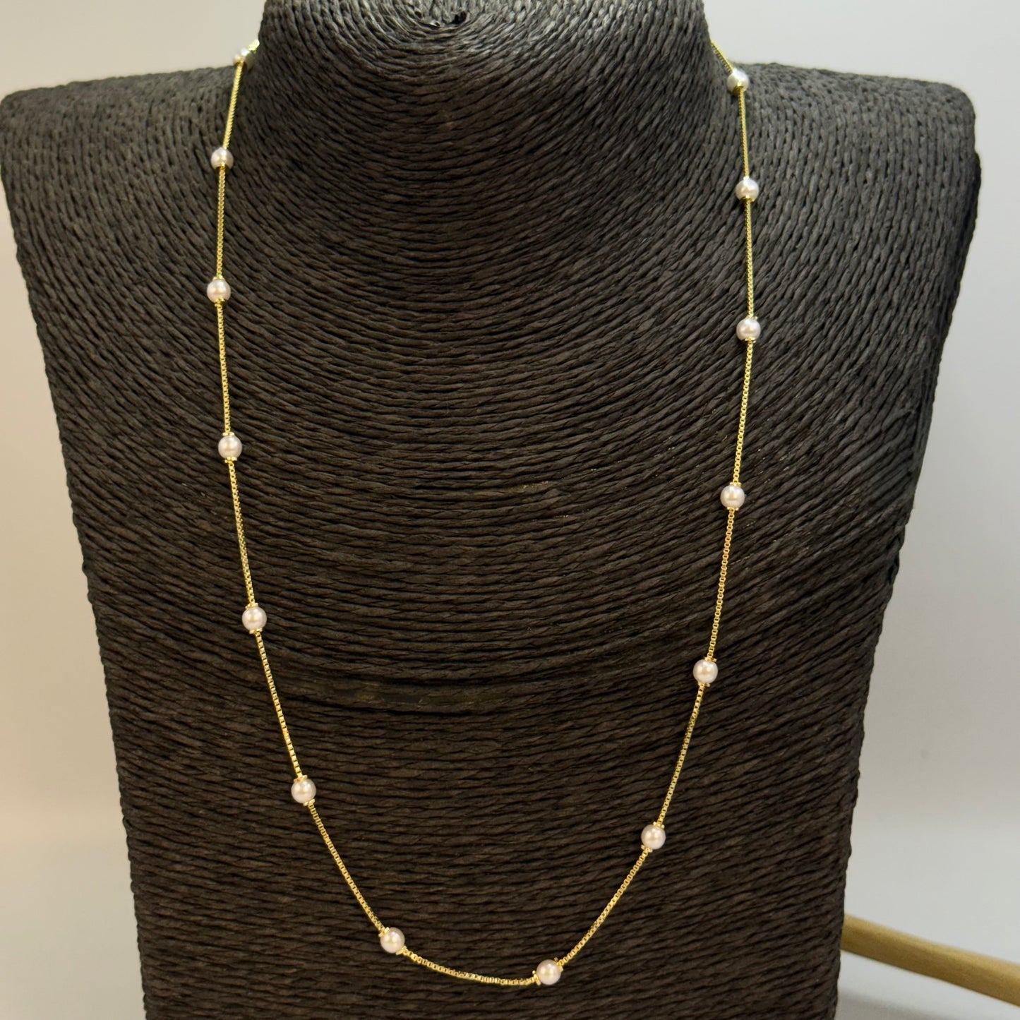 Joyas por Mayor Joyas Bañadas en Oro por Mayor Insumos para Joyas CO231 Collar Perlas diá. 4 mm Cadena Veneciana Espesor 1 mm Largo 50 cm Collar Terminado Baño Oro