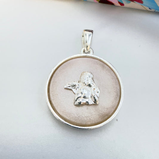 Joyas por Mayor Joyas Bañadas en Plata por Mayor Insumos para Joyas FP1245 Colgante Angel Fondo Cristal Empavonado diá. 23 mm más Valier 9x4 mm Espesor 4.2 mm Figura Baño Plata