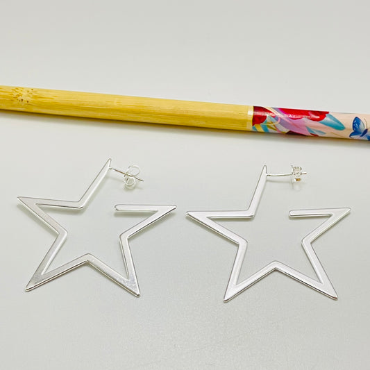 XP400 Aro Estrella tipo Argolla L 47 x 47 mm Espesor 1 mm Aro Baño Plata Aros Bañados hecho de Bronce Bañado en Plata 50 ml Joyas Bañadas en Plata