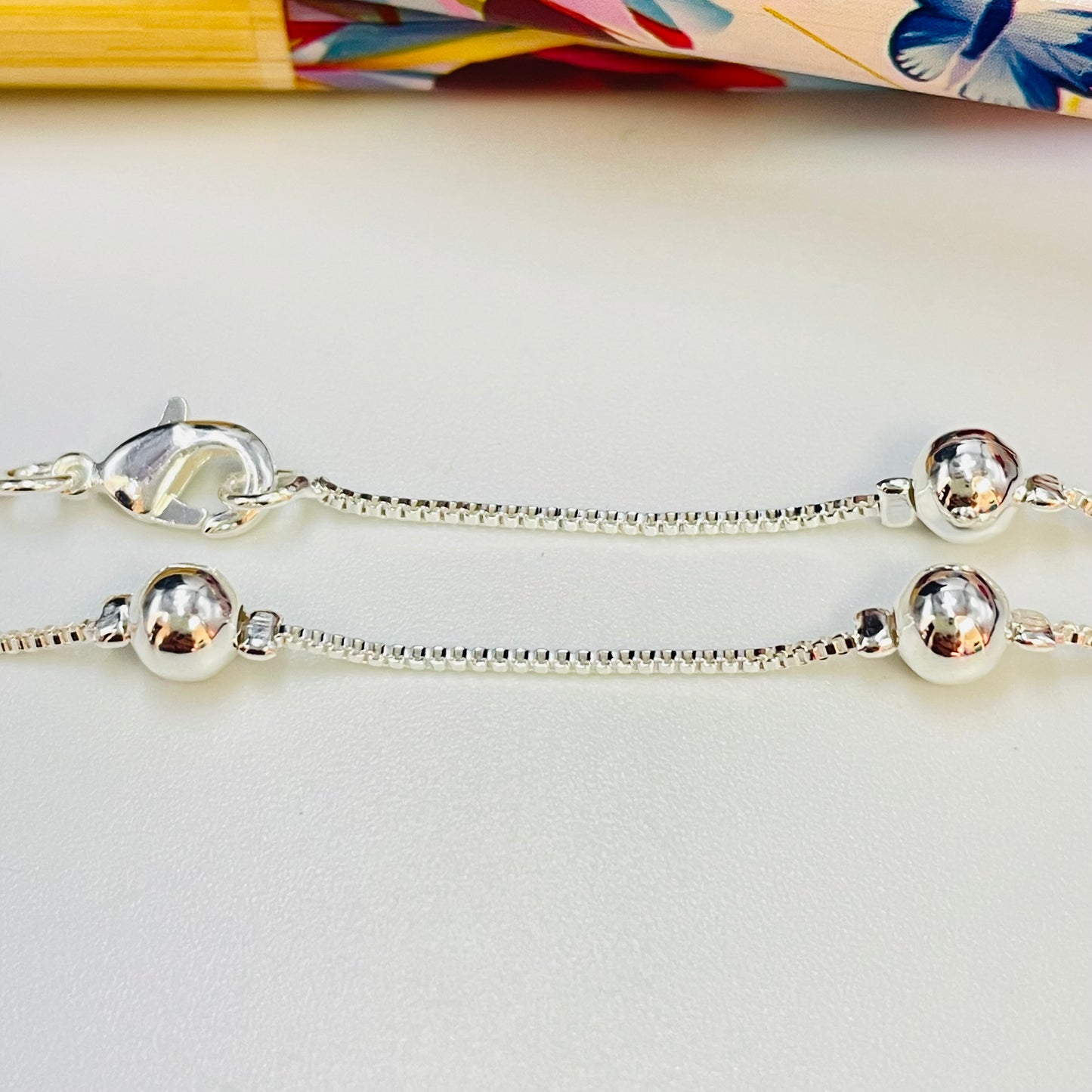 Joyas por Mayor Joyas Bañadas en Plata por Mayor Insumos para Joyas PP19 Pulsera Bolitas diá. 5 mm Cadena Veneciana espesor 1 mm Largo 16.5 cm Pulsera Baño Plata