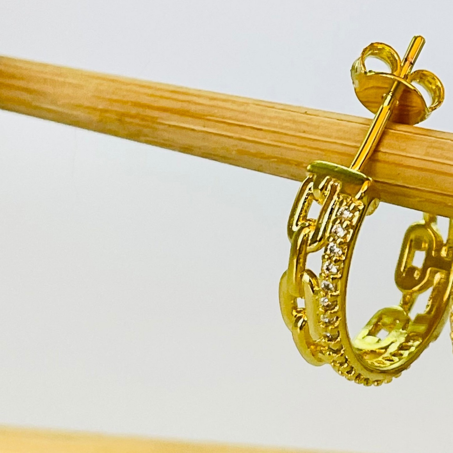 XO263-Derecho Aro Argolla Eslabones y argolla de micro circones Diá. 18 mm Ancho 5 mm Aro Baño Oro
