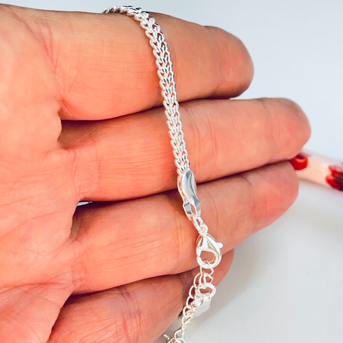 PP32 Pulsera Doble Cadena Grumet Largo 16 cm más extensor 5 cm Ancho 4.4 mm Espesor 1.2 mm Pulsera Baño Plata