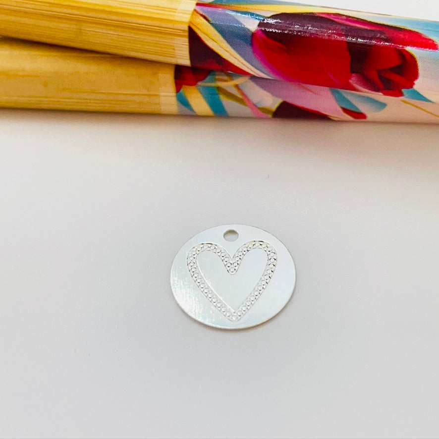 FP959 Colgante Medalla Corazón Estampado diá. 12 mm Figura Baño Plata