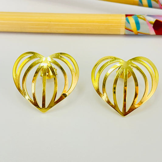 XO404 Aro Corazón Calado Abombado 20 x 22 mm Espesor 1 mm Aro Baño Oro Aros Bañados hecho de Bronce Bañado en Oro 18K Joyas Bañadas en Oro