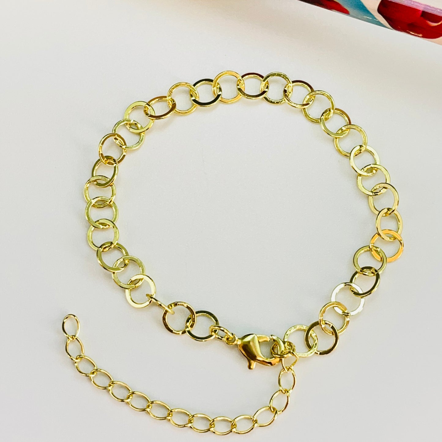 PO30 Pulsera Eslabones Redondos diá. 5.5 mm Largo 15 cm más extensor de 5 cm Pulsera Baño Oro