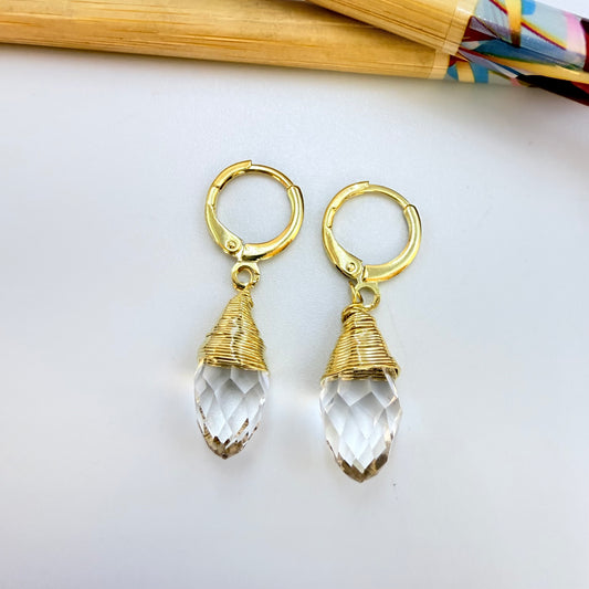 Joyas por Mayor Joyas Bañadas en Oro por Mayor Insumos para Joyas XO563 Aro Argolla Cristal Facetado Embarrilado Largo Total 34 mm Ancho 9 mm Largo Cristal 18 mm Aro Baño Oro