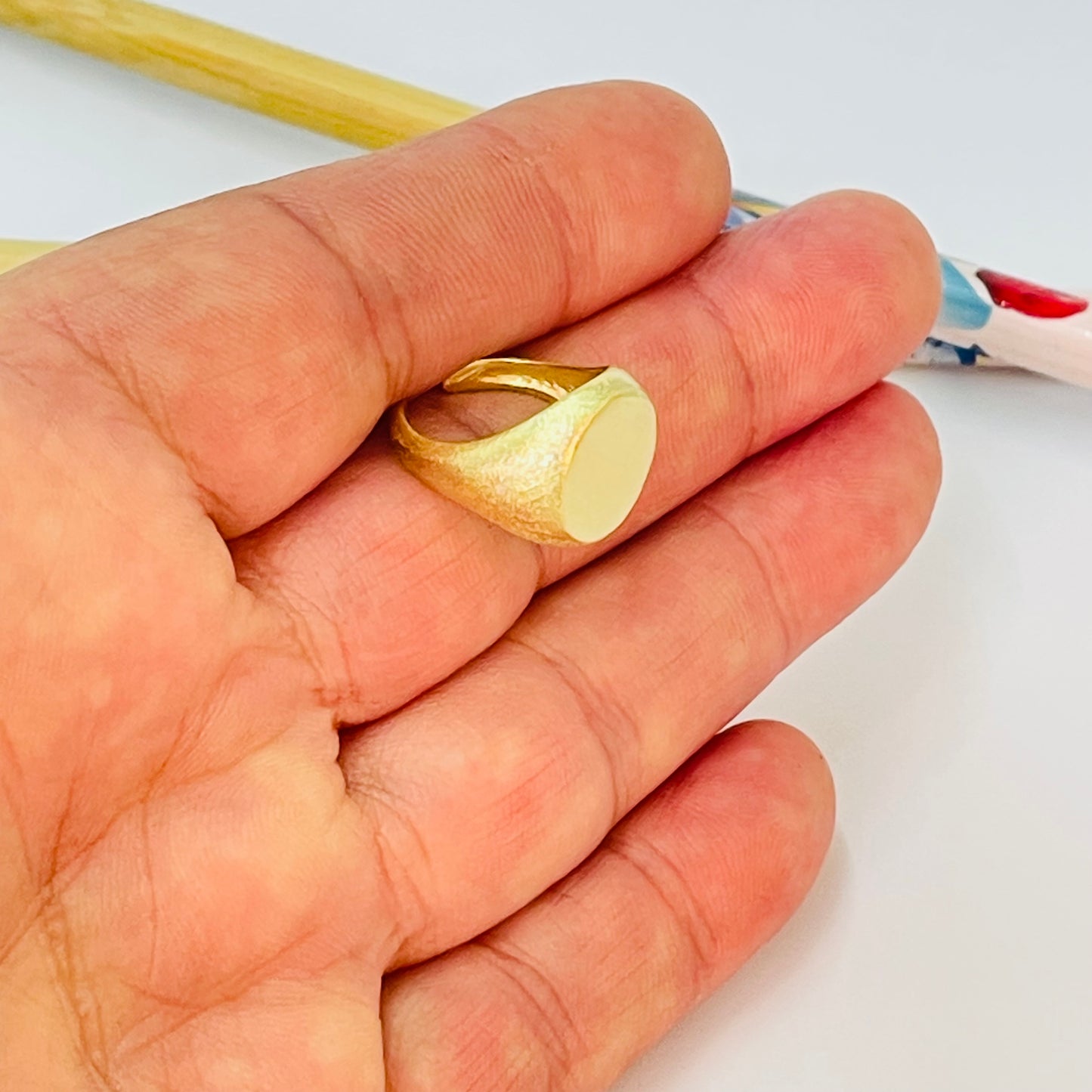 WO81 Anillo Chevalier Sello Lijado diá. 12 mm ancho argolla de 9 a 3 mm Medida app. 6 Anillo Baño Oro