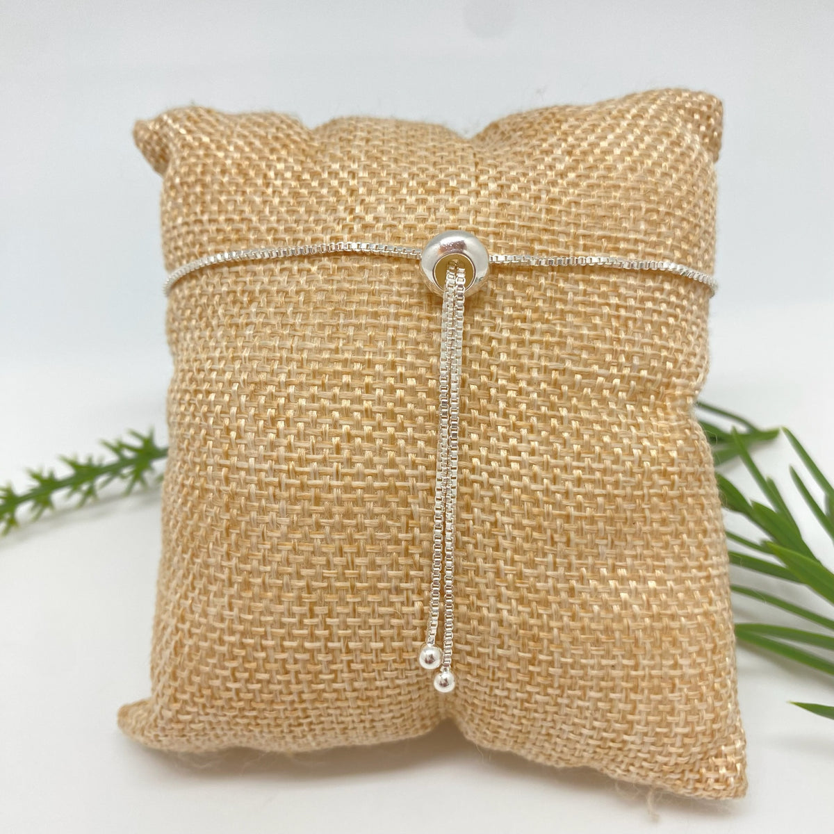 PP43 Pulsera Regulable con bolitas de 3 mm Cadena veneciana de 1.2 mm Pulsera Baño Plata