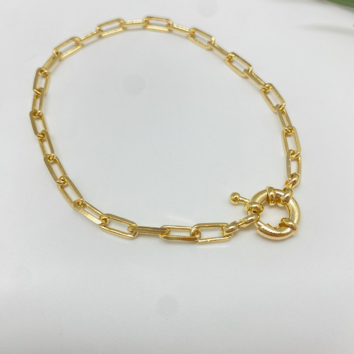 PO42 Pulsera tipo cartier Eslabón 7 x 3.5 mm Espesor 1 mm Broche timón diá. 11 mm Pulsera Baño Oro