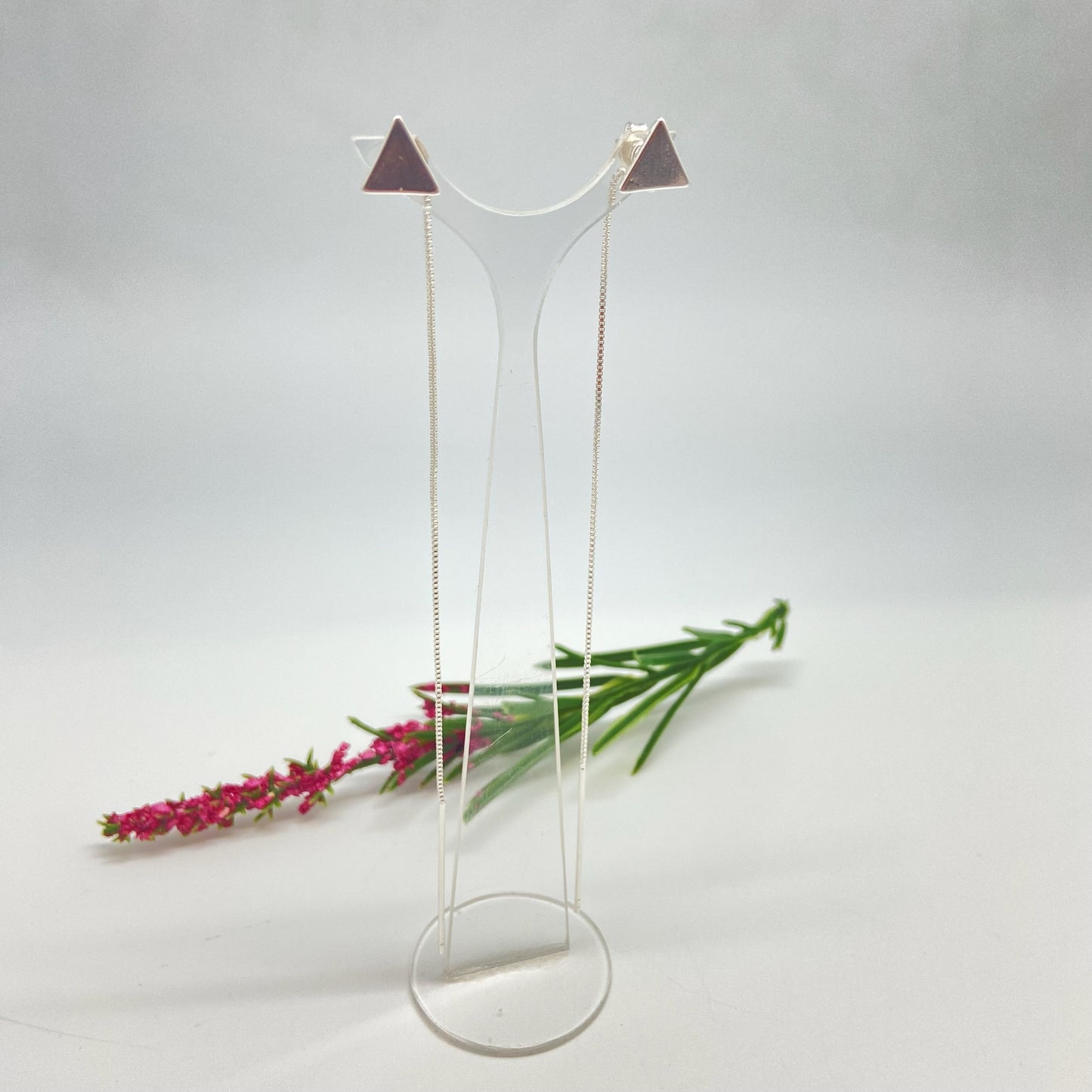 XP342 Aro Base Triangulo 10 mm y cadena veneciana con palito Largo cadena 10 cm Largo palito 3 cm Espesor 1 mm Aro Baño Plata
