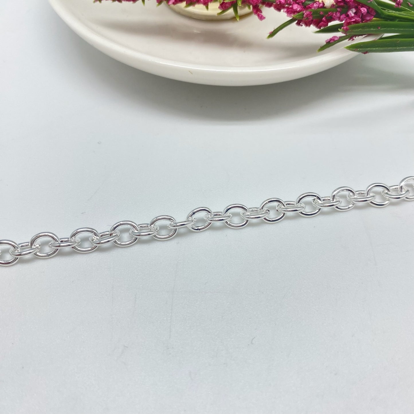 CP163 Cadena Candado Oval Eslabón 6 x 5 mm Espesor Cadena por Metro Baño Plata
