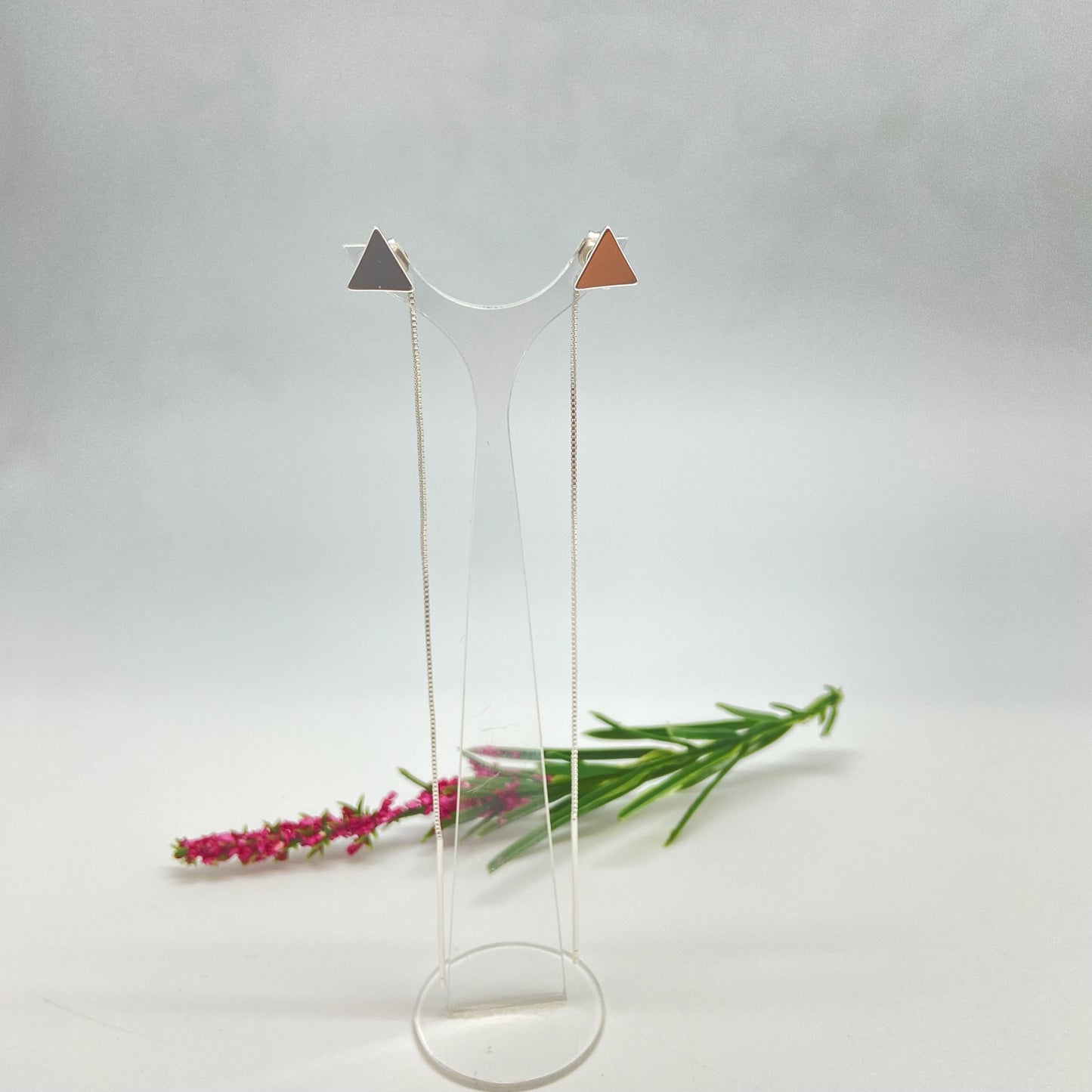 XP342 Aro Base Triangulo 10 mm y cadena veneciana con palito Largo cadena 10 cm Largo palito 3 cm Espesor 1 mm Aro Baño Plata