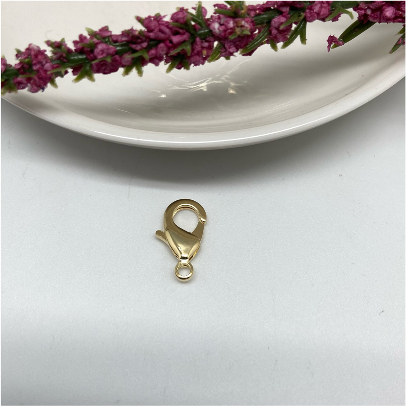 AO74 Mosquetón Langosta 14 mm Accesorio Baño Oro Accesorios Bañados en Oro y Plata hecho de Bronce Bañado en Oro 18K Joyas Bañadas en Oro
