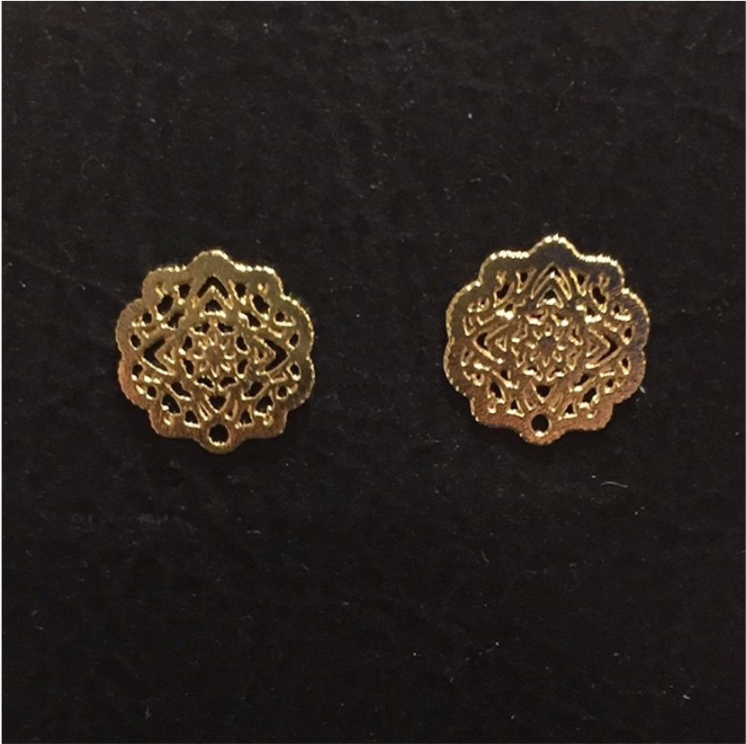 BO38 Base Aro Calada Bordes Irregulares 12x12 mm Base de Aro Baño Oro Base de Aro hecho de Bronce Bañado en Oro 18K Joyas Bañadas en Oro