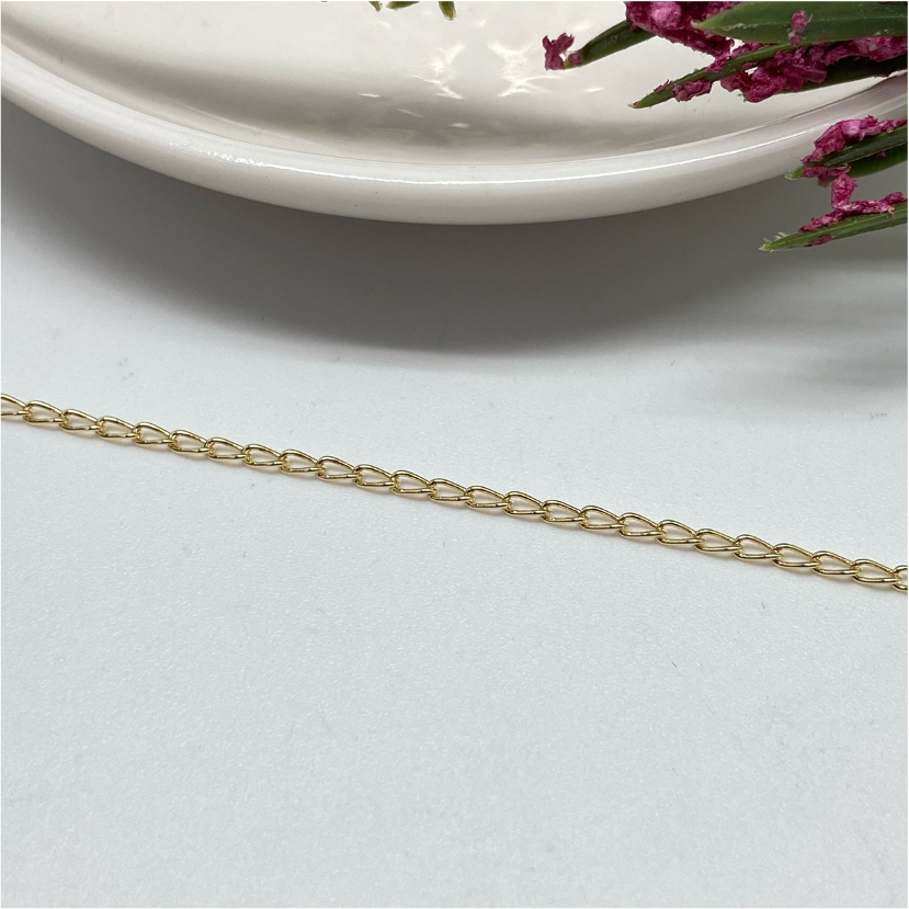 CO04 Grumet Eslabón 2x1.2 mm 0.4 mm Cadena Baño Oro Cadenas Bañadas hecho de Bronce Bañado en Oro 18K Joyas Bañadas en Oro