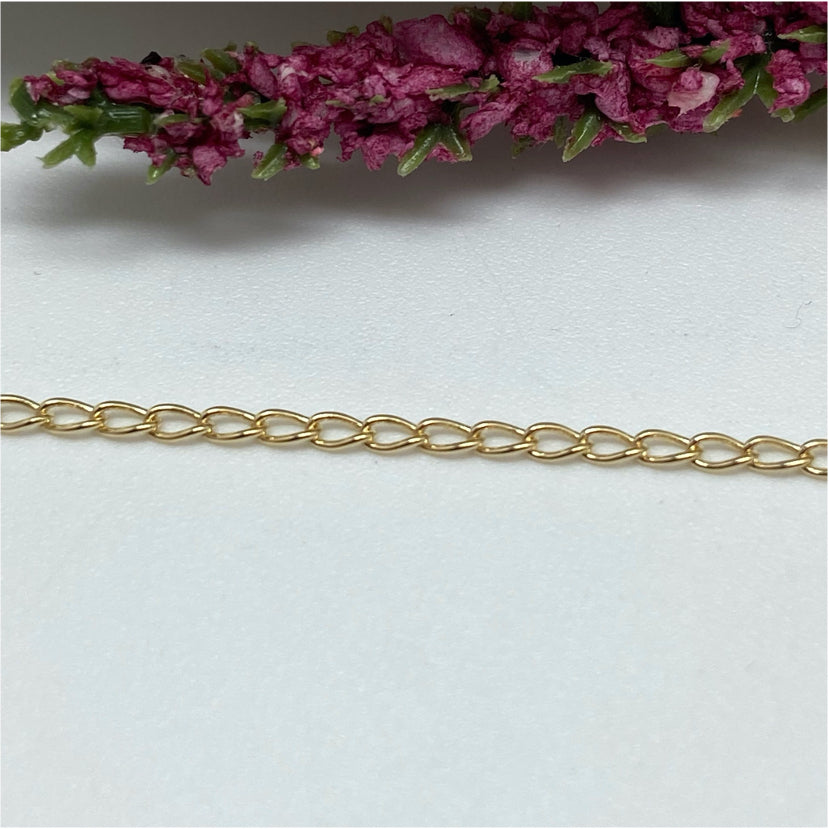 CO04 Grumet Eslabón 2x1.2 mm 0.4 mm Cadena Baño Oro Cadenas Bañadas hecho de Bronce Bañado en Oro 18K Joyas Bañadas en Oro