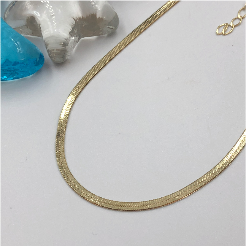 CO102 Cadena Cinta Fina 2 mm 38 cm Cadena Baño Oro Cadenas Bañadas en Oro y Plata hecho de Bronce Bañado en Oro 18K Joyas Bañadas en Oro