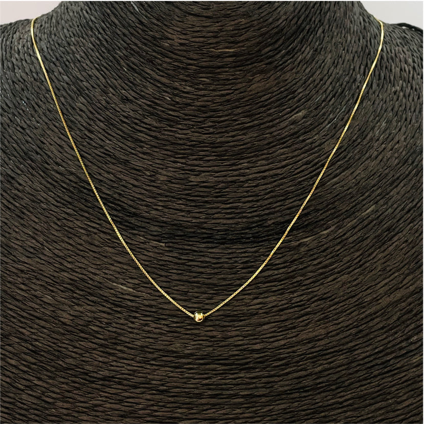 CO108 Cadena Veneciana 0,2 mm con Bolita pasada de 3 mm Largo 45 cm más extensor de 5 cm Cadena Baño Oro Cadenas Bañadas en Oro y Plata hecho de Bronce Bañado en Oro 18K Joyas Bañadas en Oro