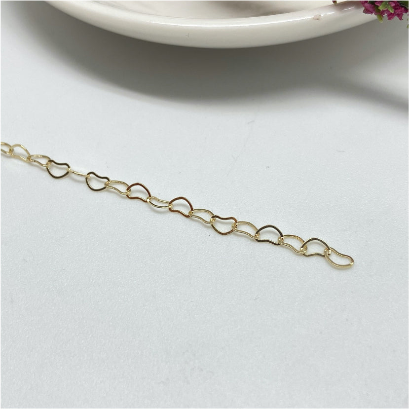 CO112 Cadena eslabones de Corazón 5x4 mm Cadena Baño Oro Cadenas Bañadas en Oro y Plata hecho de Bronce Bañado en Oro 18K Joyas Bañadas en Oro