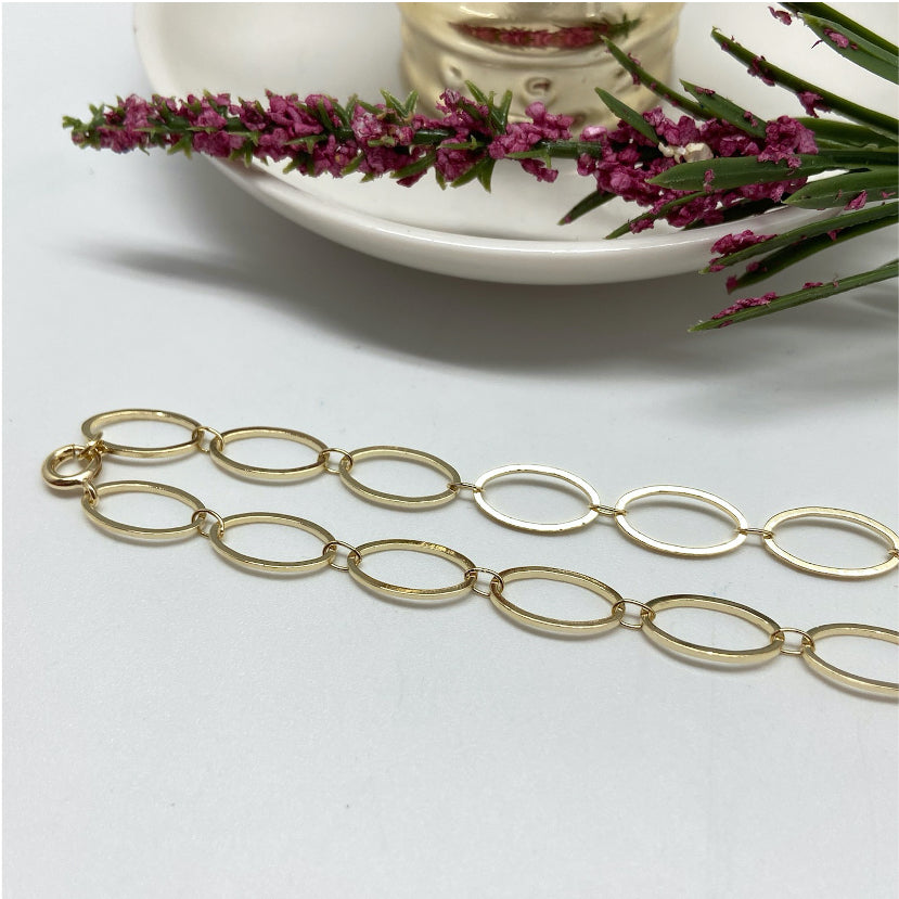 CO116 Cadena Alternada eslabones 14x7 mm y mini eslabón 4x2 mm Largo 80 cm Cadena Baño Oro Cadenas Bañadas hecho de Bronce Bañado en Oro 18K Joyas Bañadas en Oro