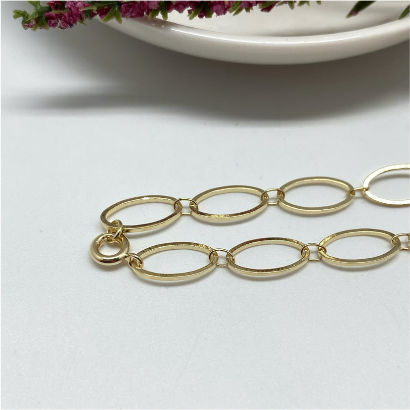 CO116 Cadena Alternada eslabones 14x7 mm y mini eslabón 4x2 mm Largo 80 cm Cadena Baño Oro Cadenas Bañadas hecho de Bronce Bañado en Oro 18K Joyas Bañadas en Oro