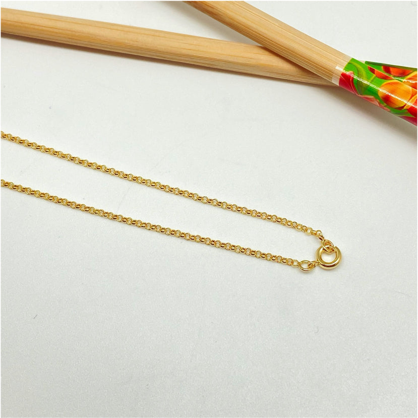 CO127 Cadena Rolo Eslabon 1.2x1.2 mm Largo 45 cm Cadena Terminada Baño Oro Cadenas Bañadas hecho de Bronce Bañado en Oro 18K Joyas Bañadas en Oro