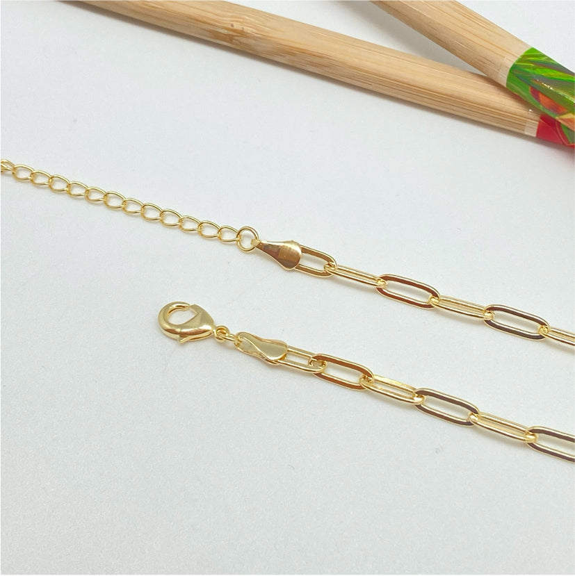 CO136 Cadena Cartier 40 cm más extensor de 5 cm Eslabón 9x4 mm Cadena Terminada Baño Oro Cadenas Bañadas hecho de Bronce Bañado en Oro 18K Joyas Bañadas en Oro
