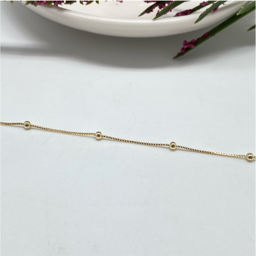 CO16 Cadena Veneciana 0.2 mm Bolita 2 mm por Metro Cadena Baño Oro Cadenas Bañadas en Oro y Plata hecho de Bronce Bañado en Oro 18K Joyas Bañadas en Oro