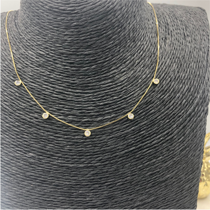 CO54 Collar 5 Circones Cadena Veneciana Cadena Baño Oro Cadenas Bañadas en Oro y Plata hecho de Bronce Bañado en Oro 18K