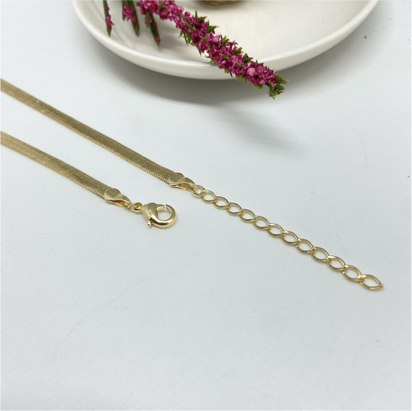 CO91 Cadena Cinta Gruesa 4 mm más extensor de 5 cm Cadena Baño Oro Cadenas Bañadas hecho de Bronce Bañado en Oro 18K Joyas Bañadas en Oro