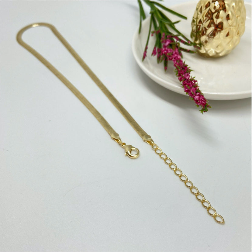 CO91 Cadena Cinta Gruesa 4 mm más extensor de 5 cm Cadena Baño Oro Cadenas Bañadas hecho de Bronce Bañado en Oro 18K Joyas Bañadas en Oro
