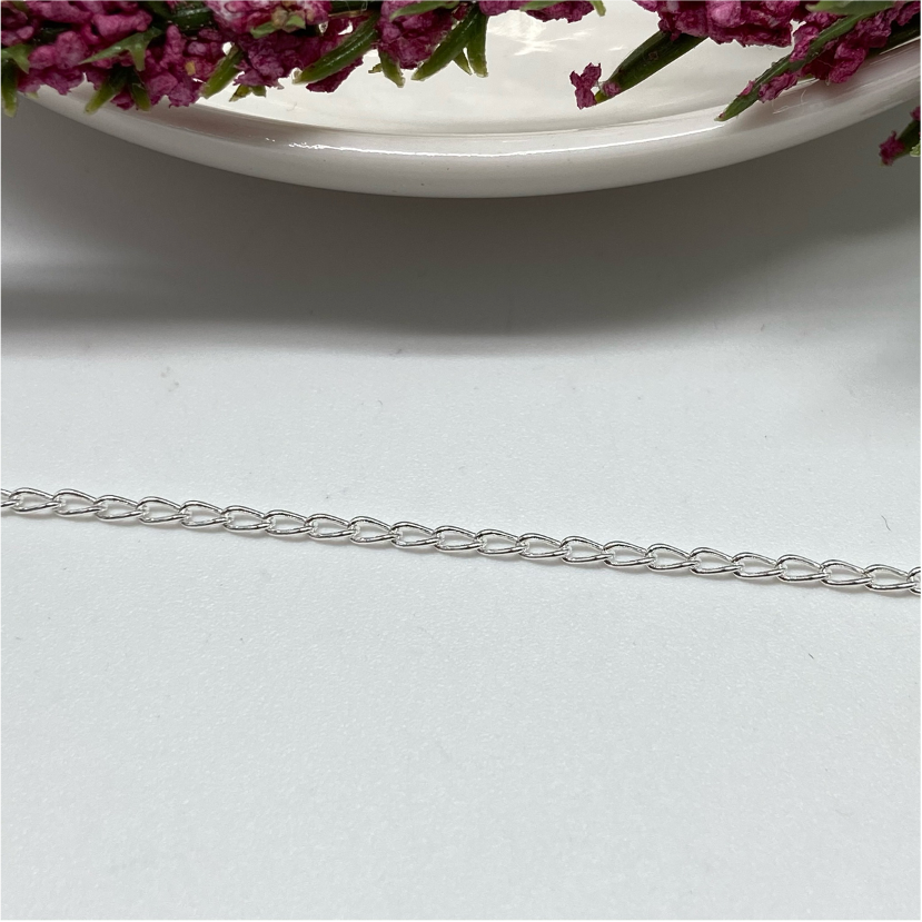 CP04 Grumet Eslabón 2x1.2 mm 0.4 mm Cadena Baño Plata Cadenas Bañadas hecho de Bronce Bañado en Plata 50 ml Joyas Bañadas en Plata