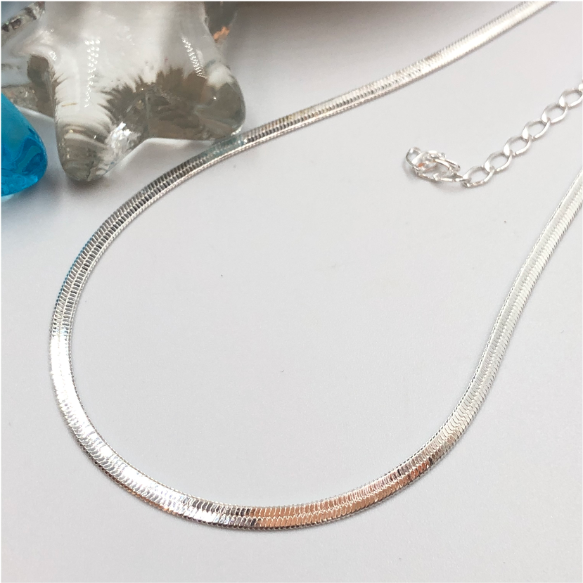 CP102 Cadena Cinta Fina 2 mm 38 cm Cadena Baño Plata Cadenas Bañadas en Oro y Plata hecho de Bronce Bañado en Plata 50 ml Joyas Bañadas en Plata