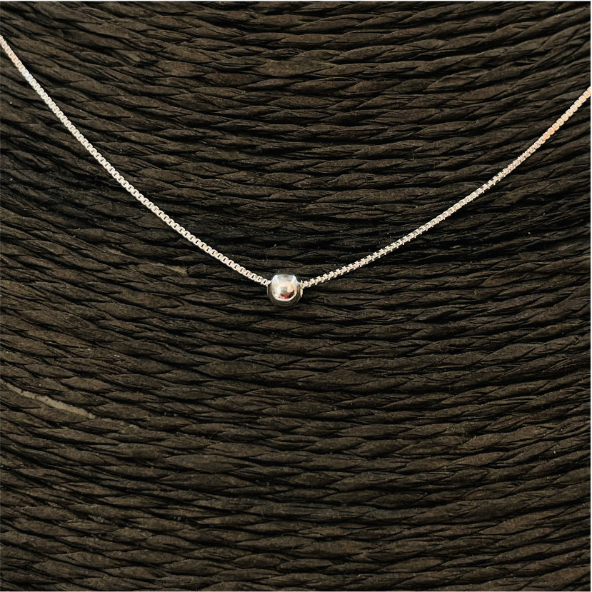 CP108 Cadena Veneciana 0,2 mm con Bolita pasada de 3 mm Largo 45 cm más extensor de 5 cm Cadena Baño Plata Cadenas Bañadas en Oro y Plata hecho de Bronce Bañado en Plata 50 ml Joyas Bañadas en Plata