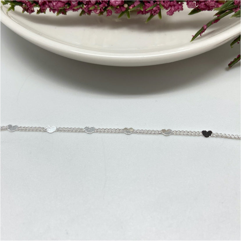 CP111 Cadena Grumet 2 mm con mini corazones de 3 mm Cadena Baño Plata Cadenas Bañadas en Oro y Plata hecho de Bronce Bañado en Plata 50 ml Joyas Bañadas en Plata